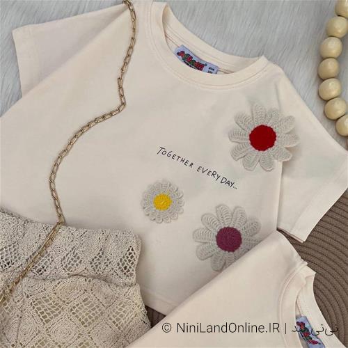 تیشرت شلوارک گیپور طرح گل ترک کد703