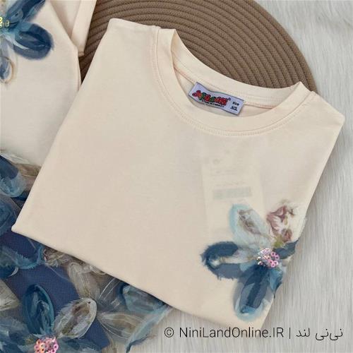 تیشرت دامن توری طرح گل ترک کد 681