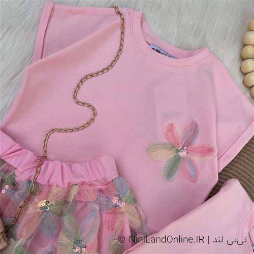 تیشرت دامن طرح گل تابستونه دخترانه ترک کد 6811