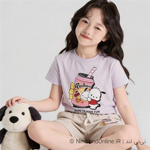 تیشرت شلوارک دخترانه طرح عروسکی ترک کد 0345566
