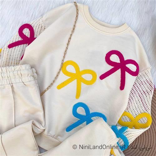 بلوز شلوار پاپیونی دخترانه شلوار دمپا ترک کد 495