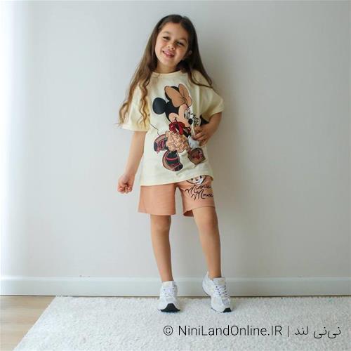 دو تیکه تیشرت شلوارک مینی طرحدار ترک کد 038746