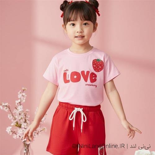 دو تیکه دخترانه طرح توت فرنگی ترک کد 08951