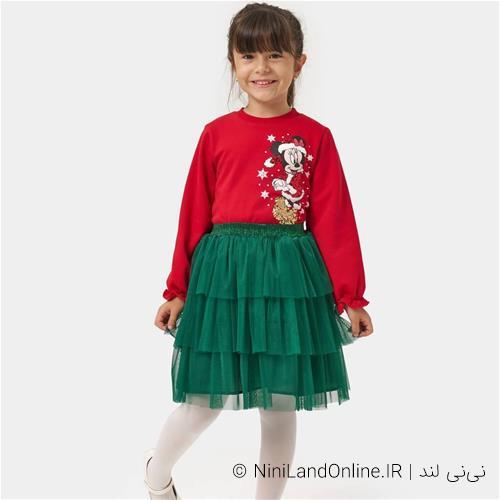 ست دو تیکه بلوز دامن استردار کرکدار خفیف کریسمسی کاج ترک کد 18721