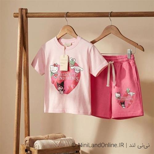 دو تیکه تیشرت شلوارک عروسکی دخترانه کد 068943