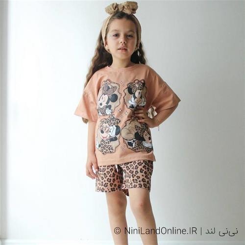 تیثشرت شلوارک پلنگی دخترانه طرح میکیموس ترک کد 005500