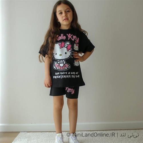 تیشرت شلوارک دخترانه تابستانه طرح کیتی ترک کد 000857