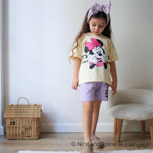 تیشرت شلوارک دخترانه طرح میکی موس کد 5873