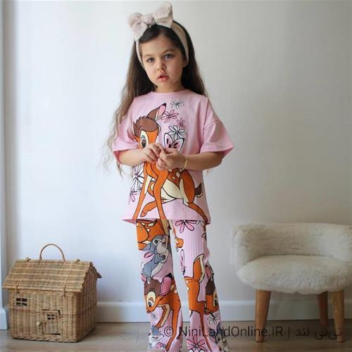 تیشرت شلوار دمپا طرح بامبی کد 5828