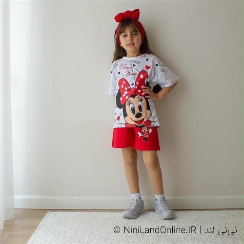 تیشرت شلوارک دخترانه طرح میکی موس ترک کد 55577