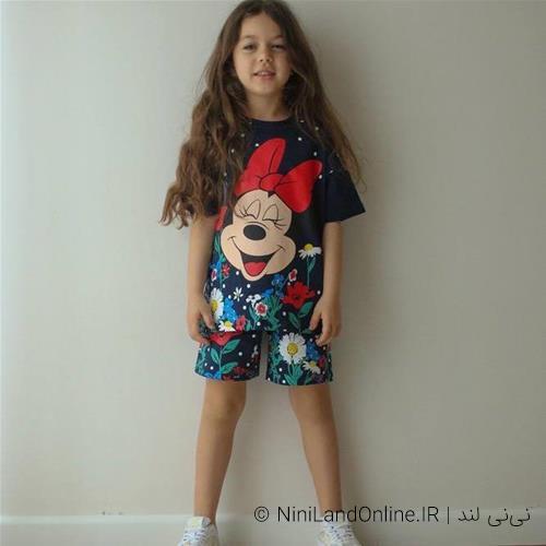 تیشرت شلوارک دخترانه طرح میکیموس پرطرفدار ترک کد 02134