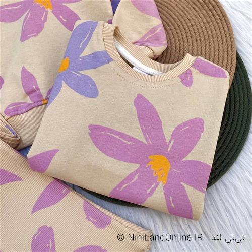 ست بلوز شلوار دورس سه نخ گلدار کد2580