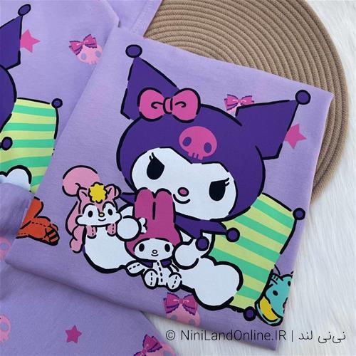 تیشرت شلوارک دخترانه طرح کرومی بنفش کد 6174