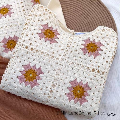 بلوز دامن دخترانه طرح قلاب بافی دامن کتان کد 5155