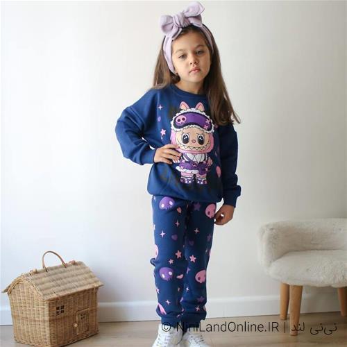 دو تیکه بلوز شلوار دخترانه دورس سه نخ طرح لبوبو کد18306