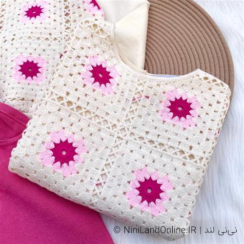 ست بلوز دامن دخترانه طرح قلاب بافی ترک کد 515