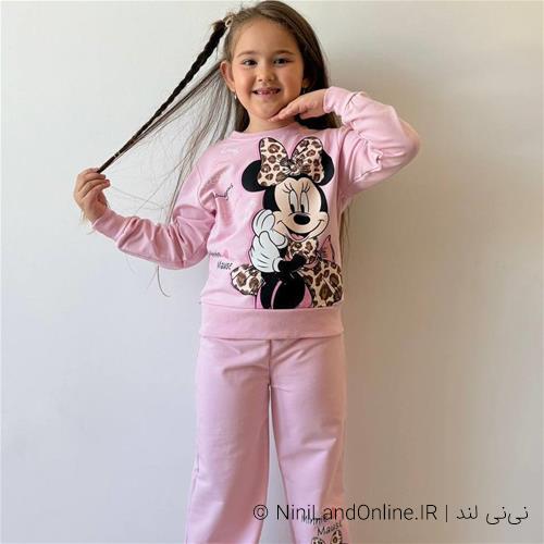 بلوز شلوار دورس دو نخ دخترانه طرح میکیموس ترک کد 33440