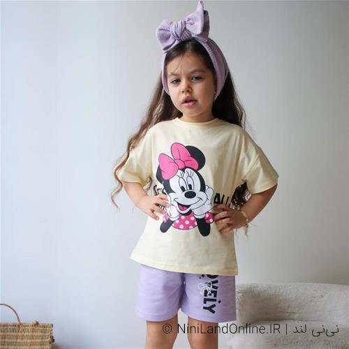 تیشرت شلوارک دخترانه طرح میکی موس کد 5873