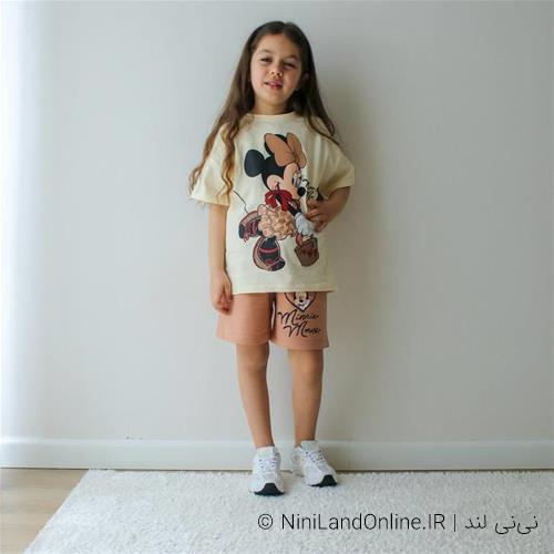 دو تیکه تیشرت شلوارک مینی طرحدار ترک کد 038746
