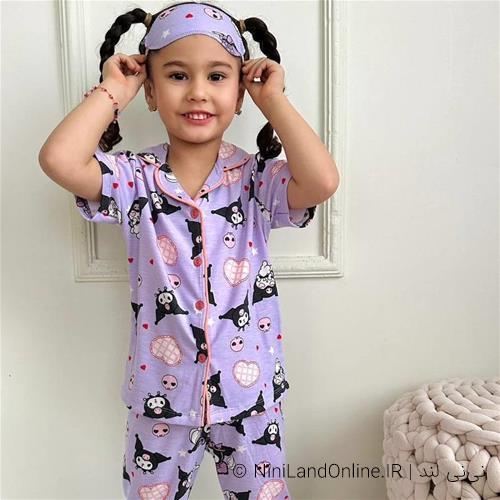 سه تیکه بلوز دکمه دار و شلوار و چشم بند ترک 4-12 سال کد 18079