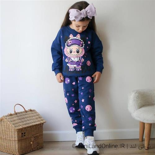 دو تیکه بلوز شلوار دخترانه دورس سه نخ طرح لبوبو کد18306