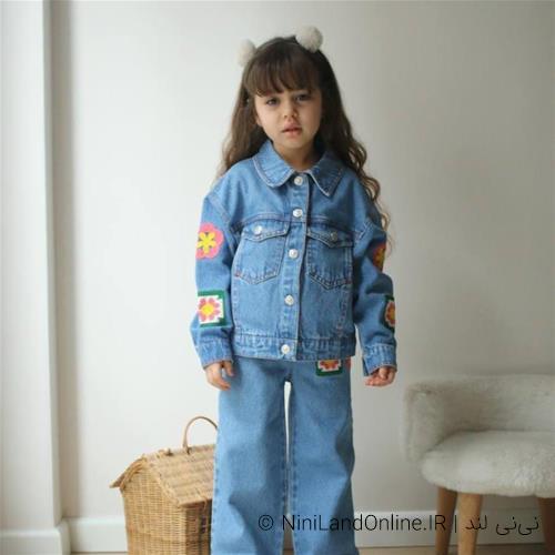 ست دو تیکه جین طرح گل کد 1050