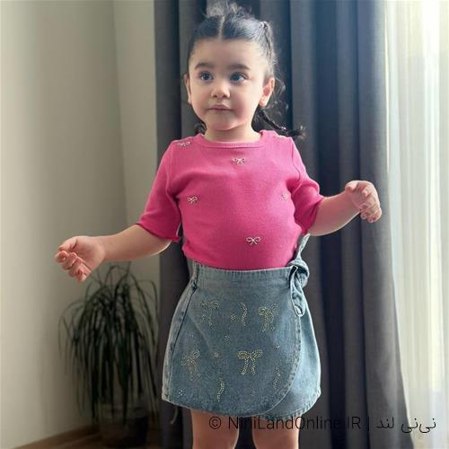 تیشرت شلوارک دامنی جین طرح پاپیون کد 2122